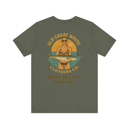 Catch of the Day Bikini Tee – Retro Fishing Girl Graphic Classic Jersey Short Sleeve Tee