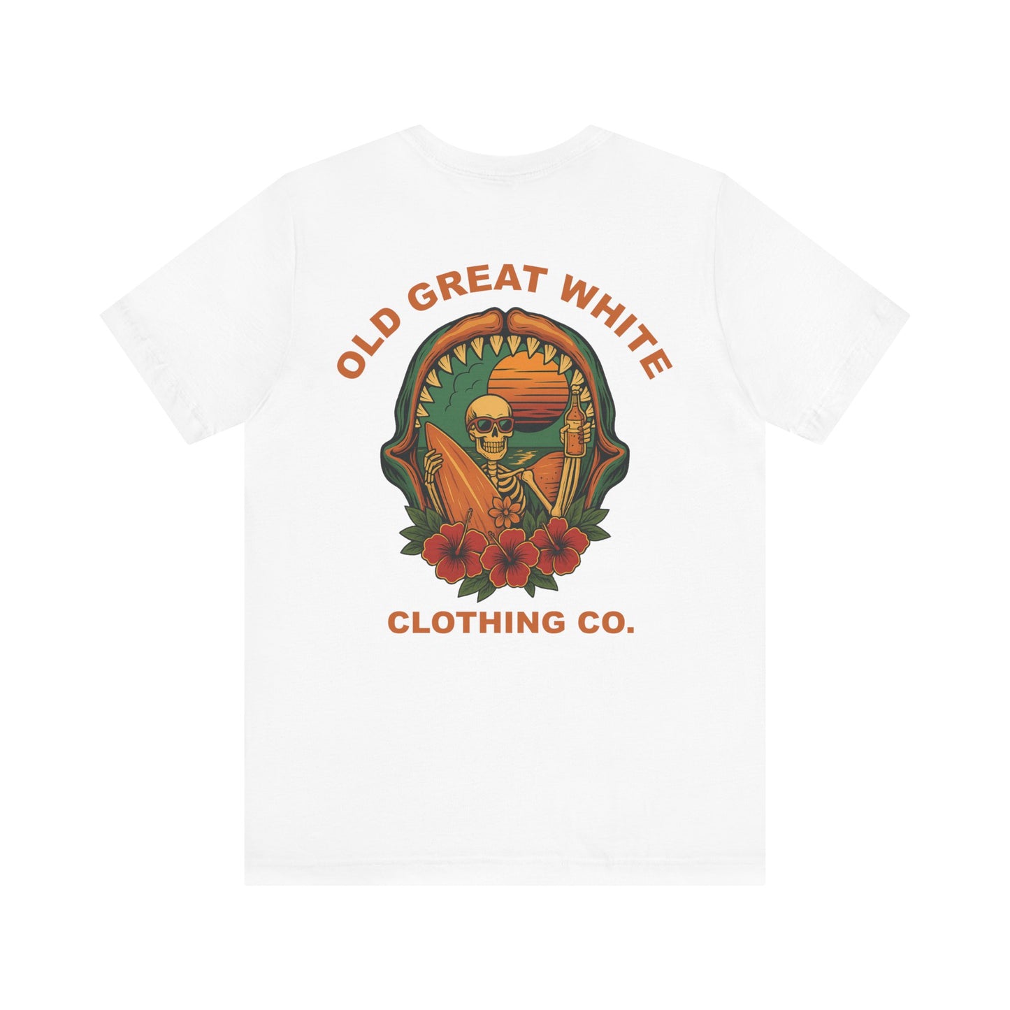 Skeleton Surfer Sunset Tee – Vintage Beach Vibes Graphic Shirt Jersey Short Sleeve Tee