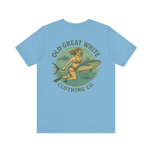 Retro Bikini Diver T-Shirt – Spearfishing & Shark Patrol Classic Jersey Short Sleeve Tee