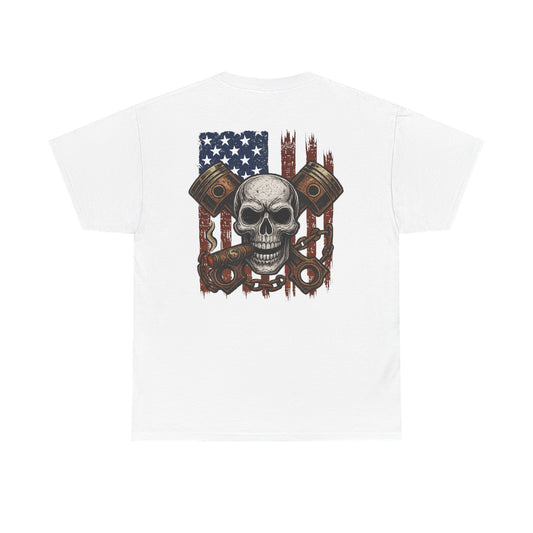 American Skull T-Shirt – Cigar, Pistons & Chains Patriotic Graphic Tee