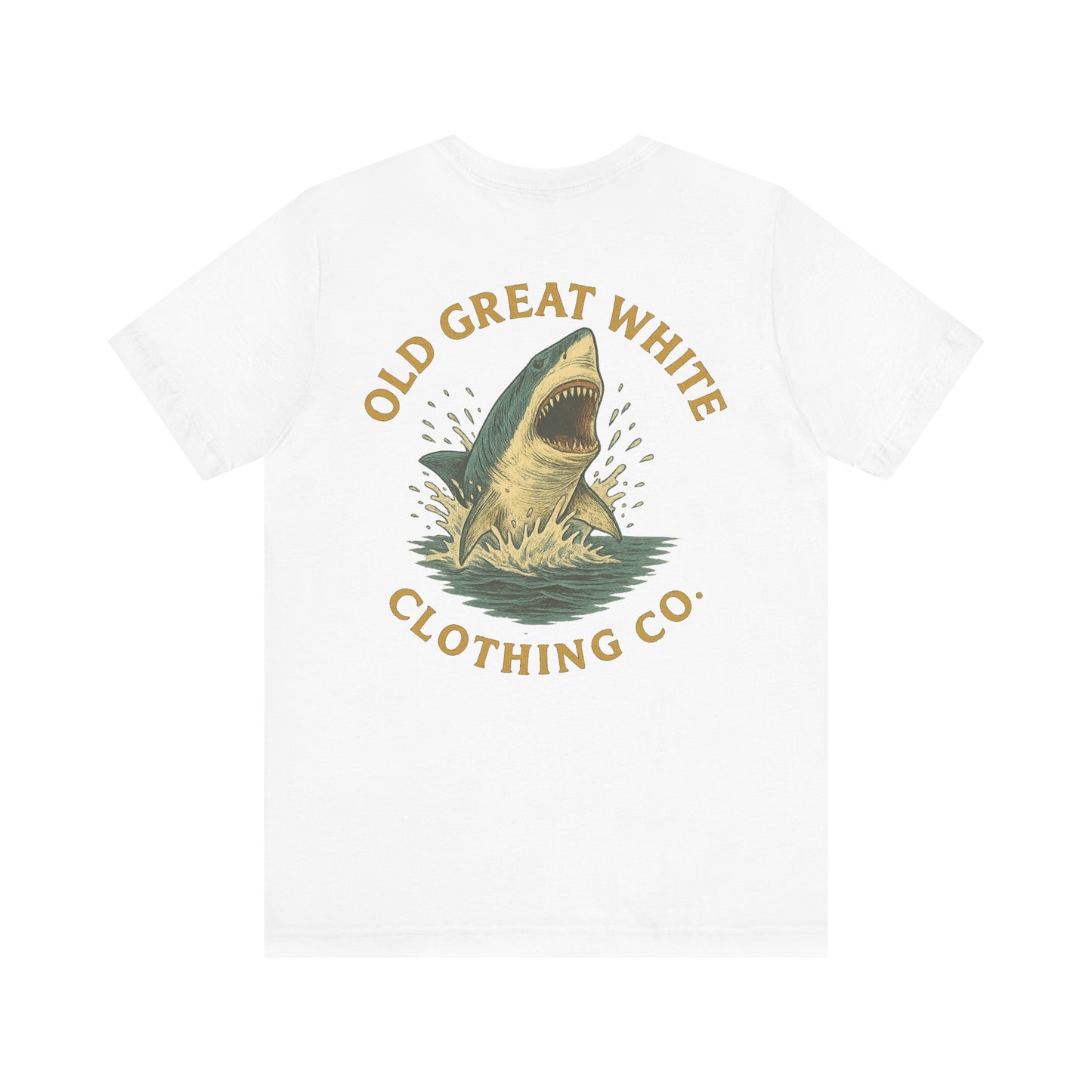 Retro Shark Attack Graphic Tee - Men's Beachwear Classic Jersey Short Sleeve