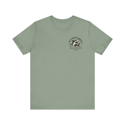 American Shoreline Tee – Lifeguard Tower & Shark Fin Graphic Classic Jersey Short Sleeve Tee