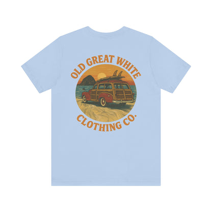 Vintage Woody Surf Wagon Tee - Old Great White Sunset Vibes Classic Jersey Short Sleeve Tee