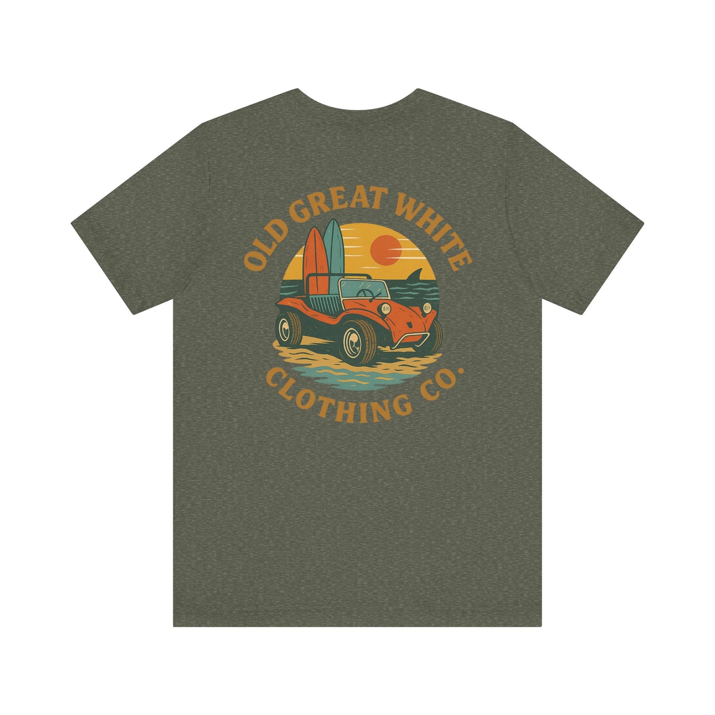 Sunset Surf Buggy Tee – Coastal Cruiser Graphic Shirt Jersey Short Sleeve Tee