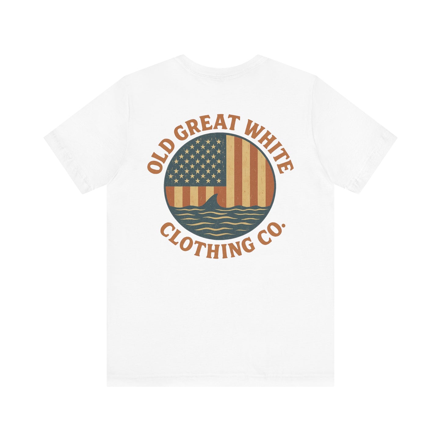 Stars, Stripes & Sharks T-Shirt - Old Great White Apparel Classic Jersey Short Sleeve Tee