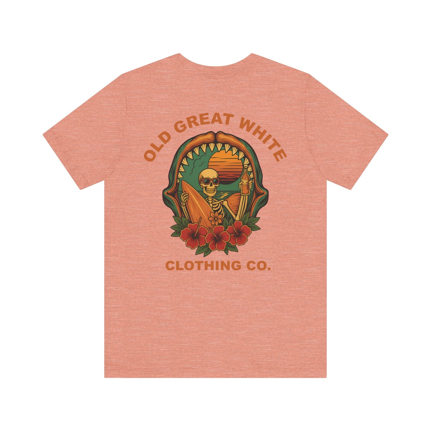 Skeleton Surfer Sunset Tee – Vintage Beach Vibes Graphic Shirt Jersey Short Sleeve Tee