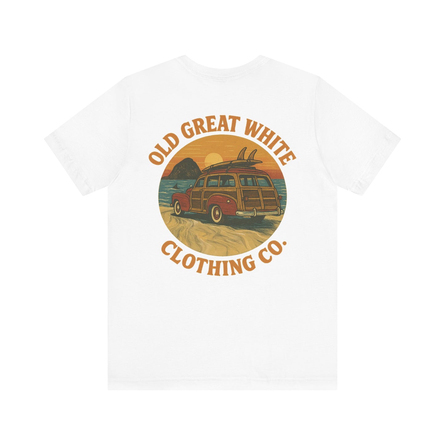 Vintage Woody Surf Wagon Tee - Old Great White Sunset Vibes Classic Jersey Short Sleeve Tee
