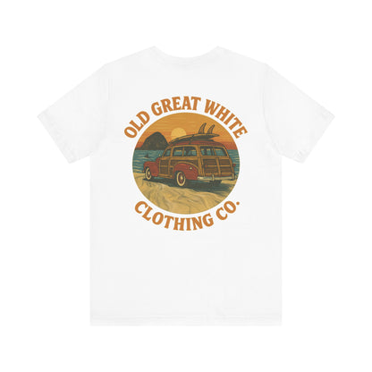 Vintage Woody Surf Wagon Tee - Old Great White Sunset Vibes Classic Jersey Short Sleeve Tee