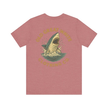 Retro Shark Attack Graphic Tee - Men's Beachwear Classic Jersey Short Sleeve