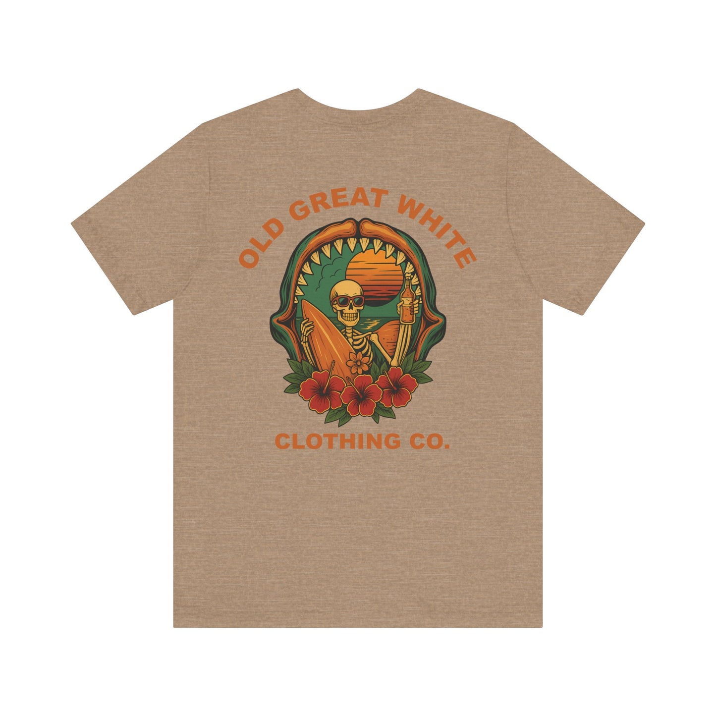 Skeleton Surfer Sunset Tee – Vintage Beach Vibes Graphic Shirt Jersey Short Sleeve Tee