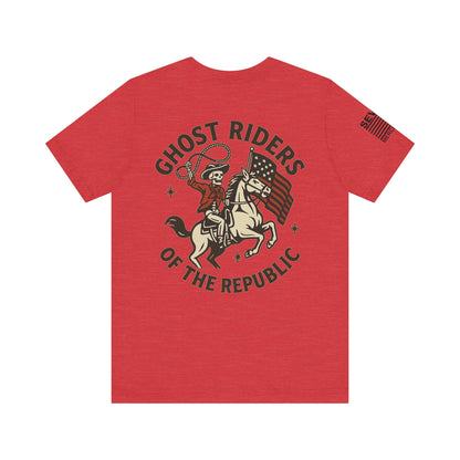 Ride for the Republic – Vintage Skeleton Cowboy Horse & Flag Graphic Tee