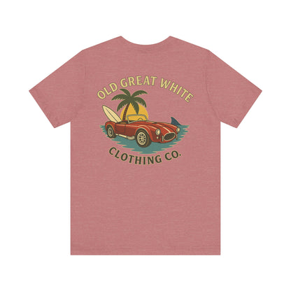 Vintage Convertible & Surfboard T-Shirt – Coastal Cruiser Style Jersey Short Sleeve Tee