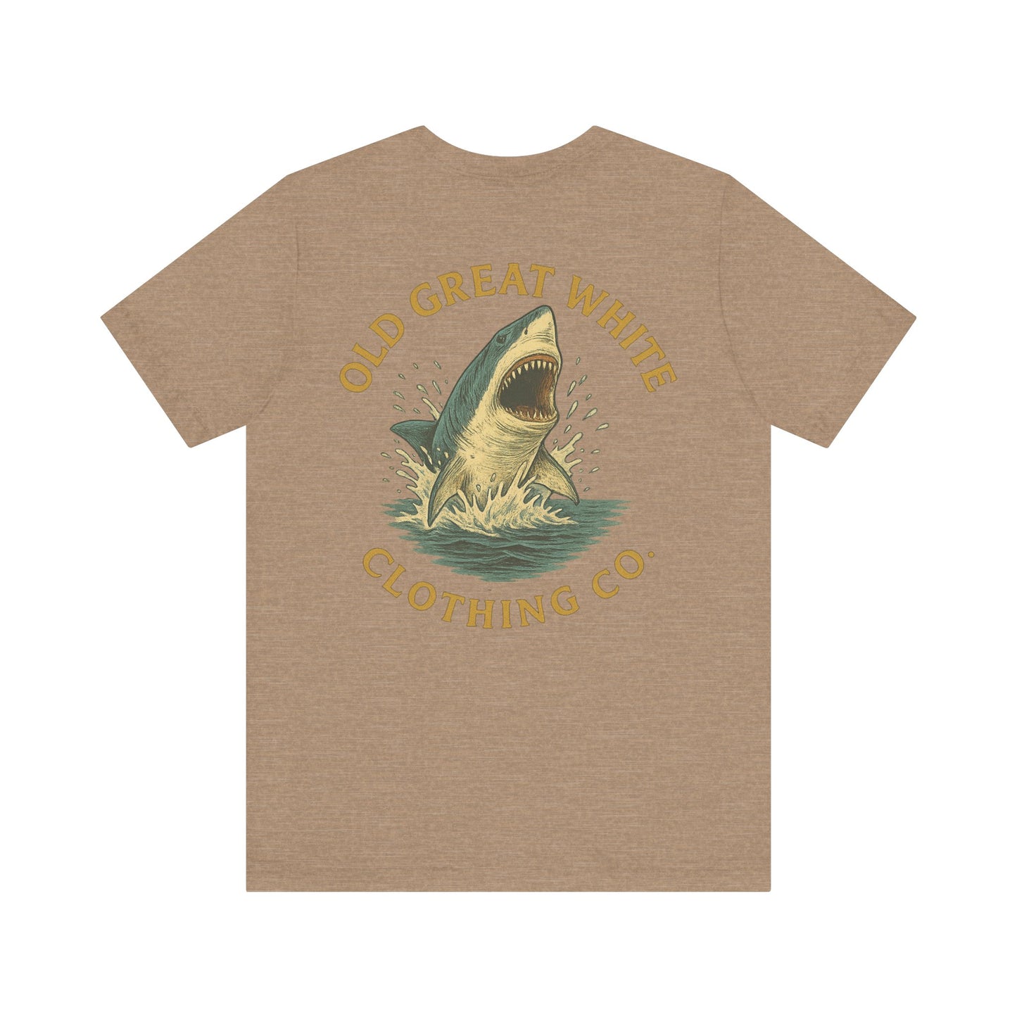 Retro Shark Attack Graphic Tee - Men's Beachwear Classic Jersey Short Sleeve