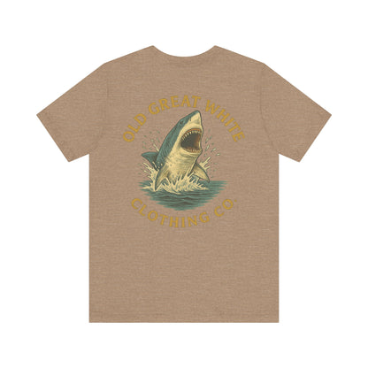 Retro Shark Attack Graphic Tee - Men's Beachwear Classic Jersey Short Sleeve