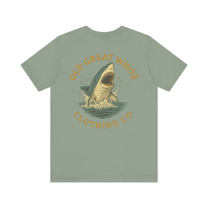Retro Shark Attack Graphic Tee - Men's Beachwear Classic Jersey Short Sleeve