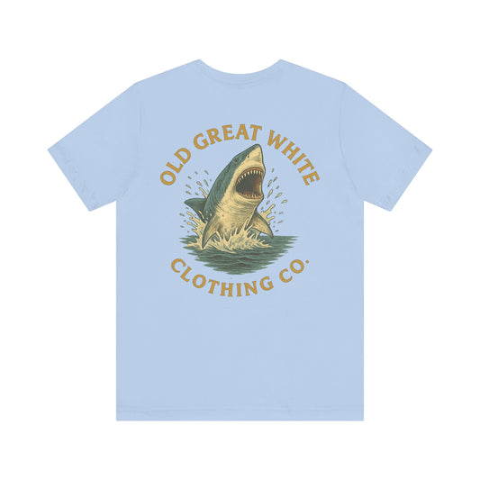 Retro Shark Attack Graphic Tee - Men's Beachwear Classic Jersey Short Sleeve