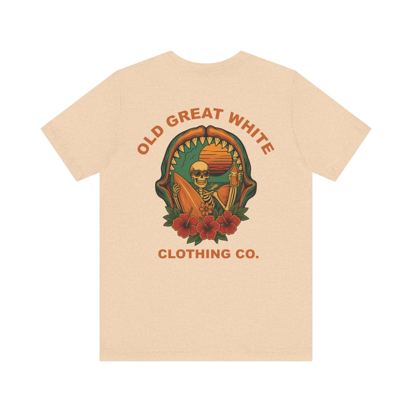 Skeleton Surfer Sunset Tee – Vintage Beach Vibes Graphic Shirt Jersey Short Sleeve Tee