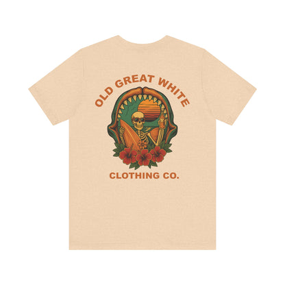 Skeleton Surfer Sunset Tee – Vintage Beach Vibes Graphic Shirt Jersey Short Sleeve Tee