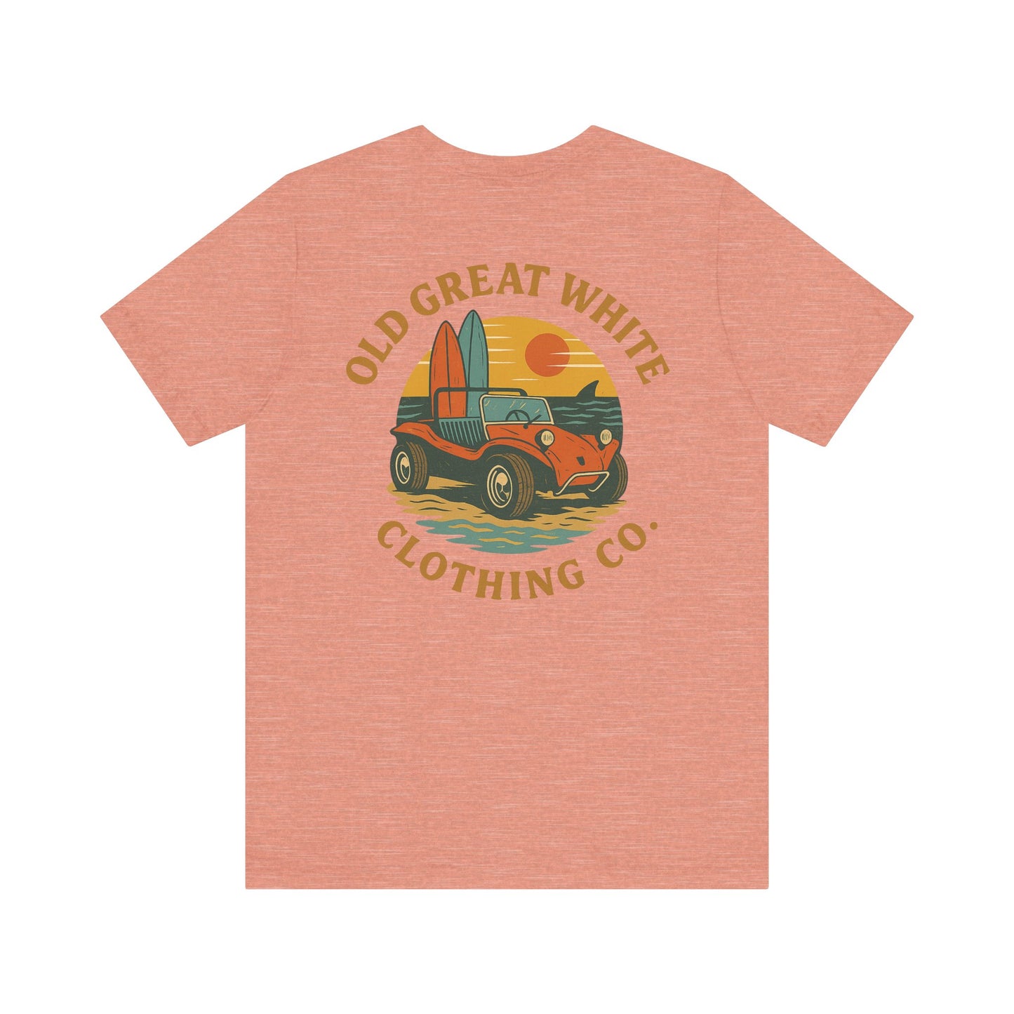 Sunset Surf Buggy Tee – Coastal Cruiser Graphic Shirt Jersey Short Sleeve Tee