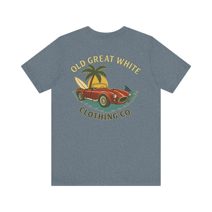 Vintage Convertible & Surfboard T-Shirt – Coastal Cruiser Style Jersey Short Sleeve Tee