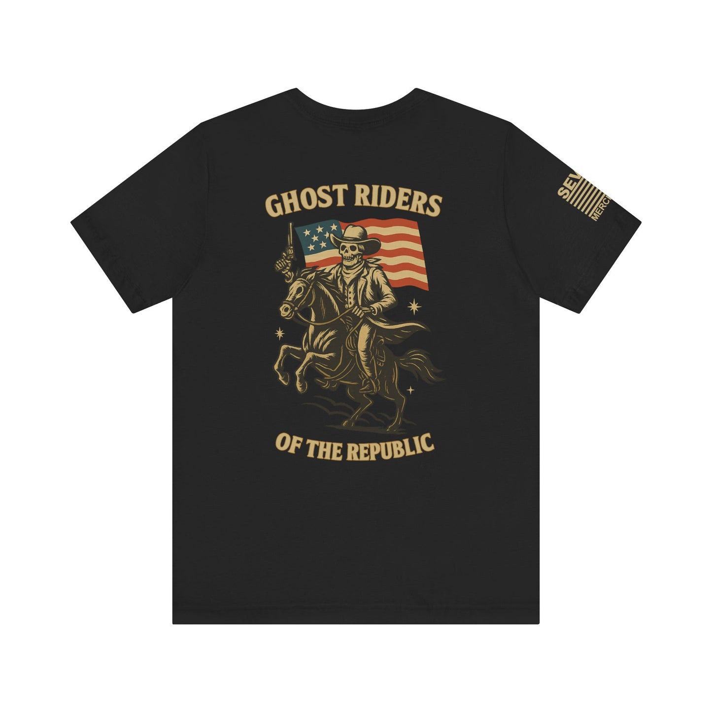 Ghost Riders of the Republic Horseback Skeleton Cowboy T-Shirt – Patriotic Wild West Graphic Tee