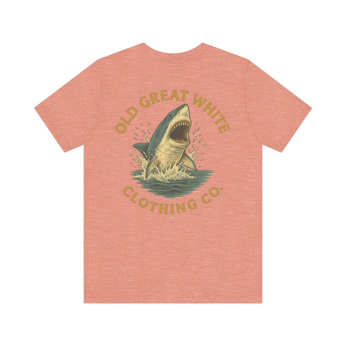 Retro Shark Attack Graphic Tee - Men's Beachwear Classic Jersey Short Sleeve
