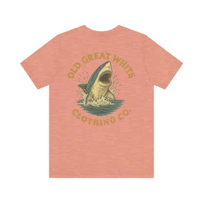Retro Shark Attack Graphic Tee - Men's Beachwear Classic Jersey Short Sleeve