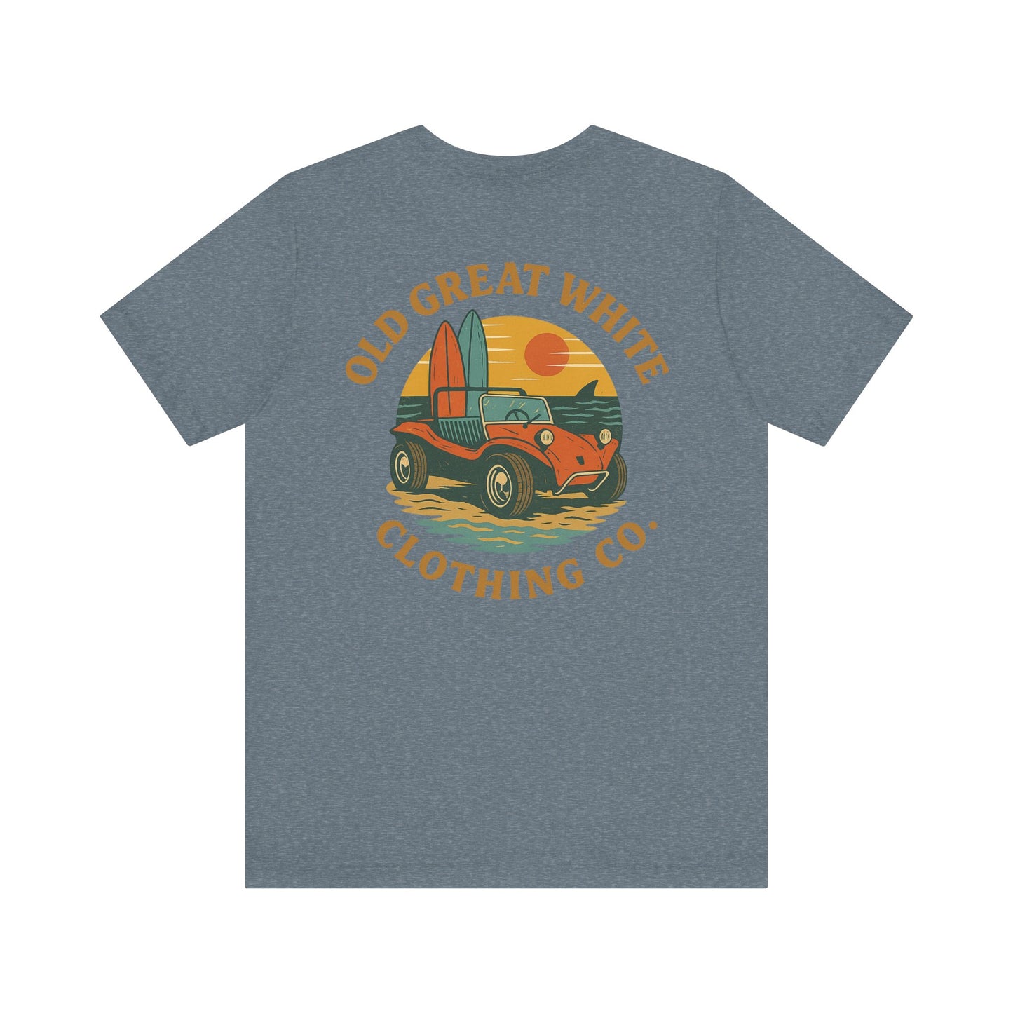 Sunset Surf Buggy Tee – Coastal Cruiser Graphic Shirt Jersey Short Sleeve Tee