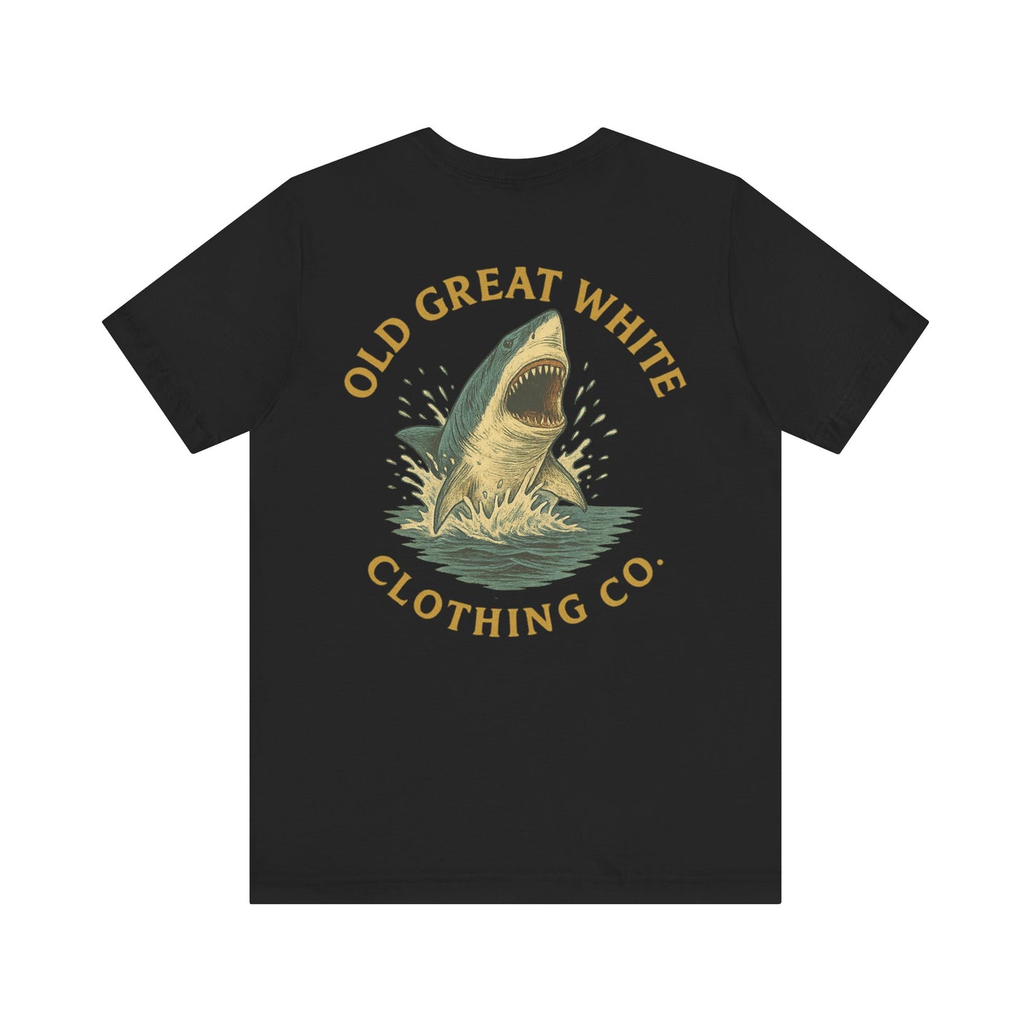 Retro Shark Attack Graphic Tee - Men's Beachwear Classic Jersey Short Sleeve