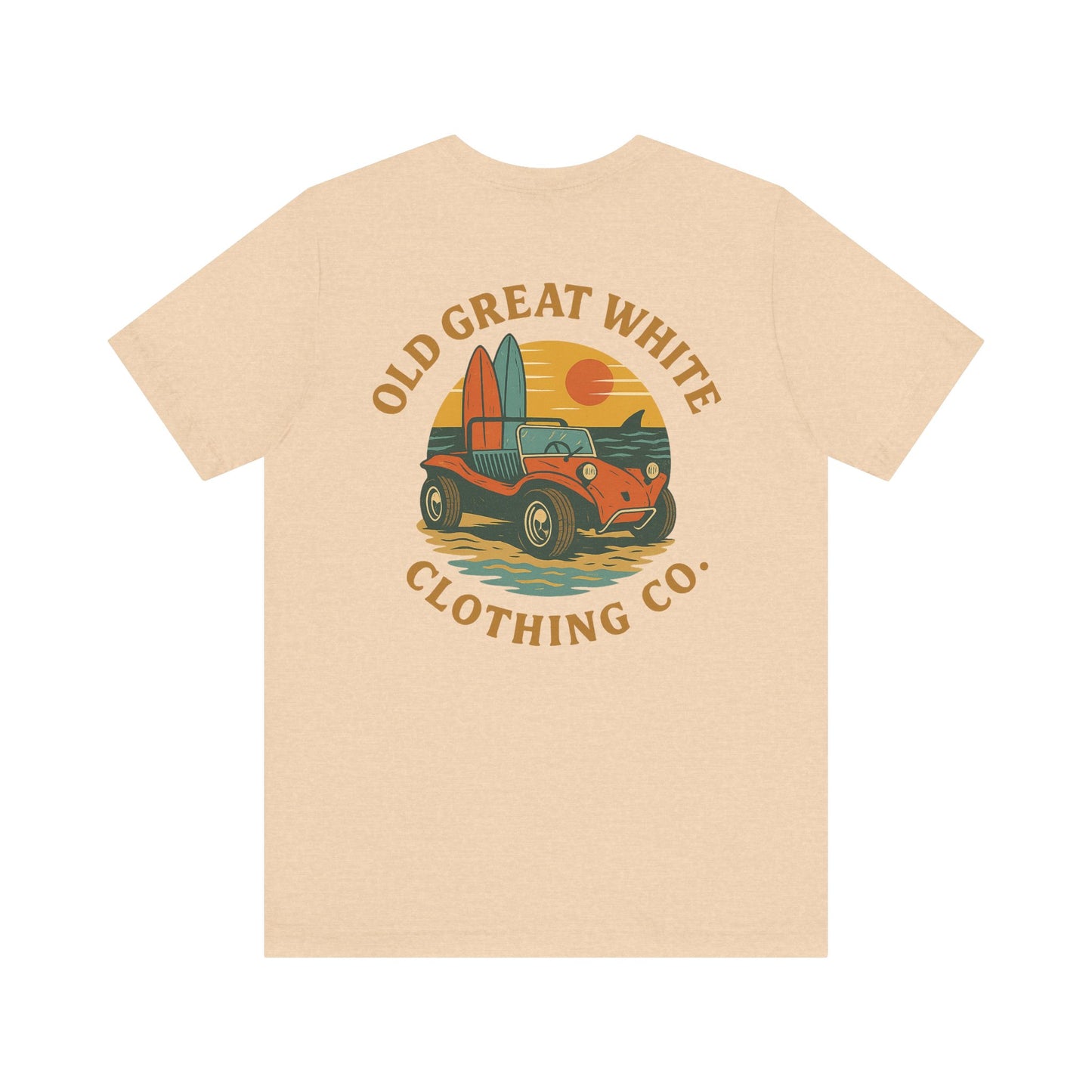 Sunset Surf Buggy Tee – Coastal Cruiser Graphic Shirt Jersey Short Sleeve Tee