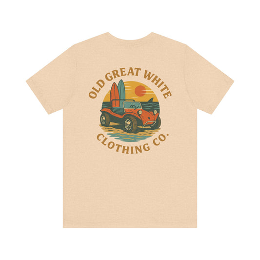 Sunset Surf Buggy Tee – Coastal Cruiser Graphic Shirt Jersey Short Sleeve Tee