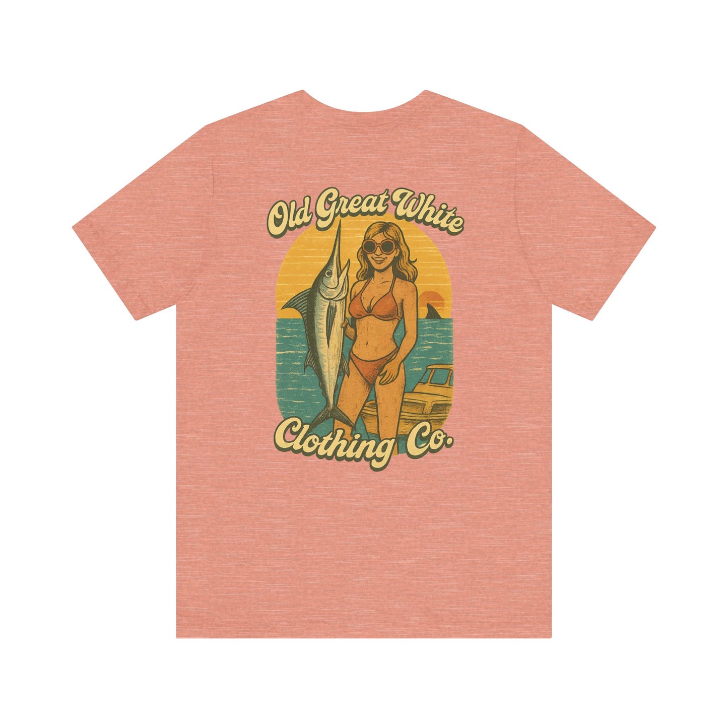 Big Catch Retro Beach Shirt – Bikini Babe & Marlin Graphic Jersey Short Sleeve Tee