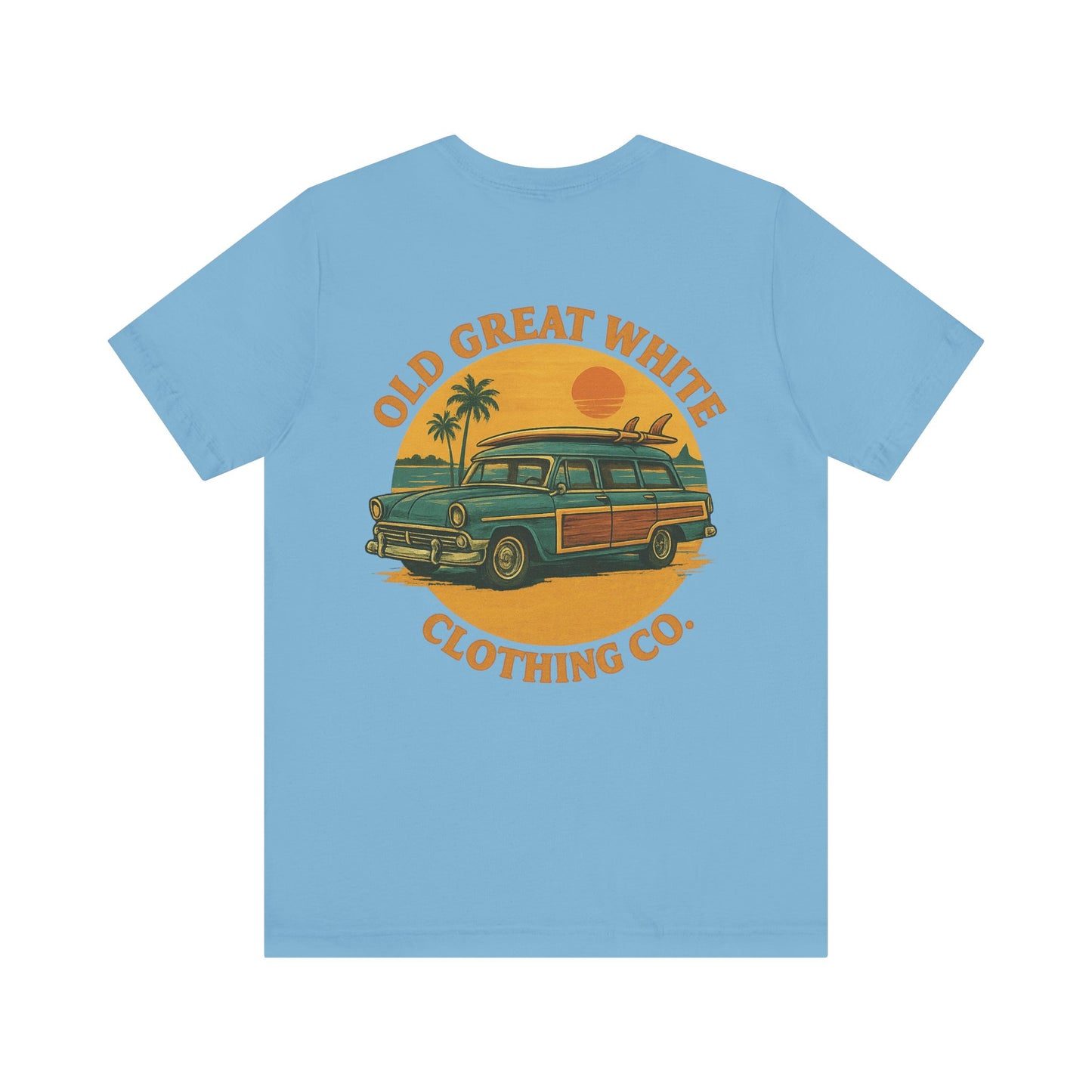 Golden Hour Surf Wagon Tee – Retro Woodie and Sunset Style Classic Jersey Short Sleeve Tee