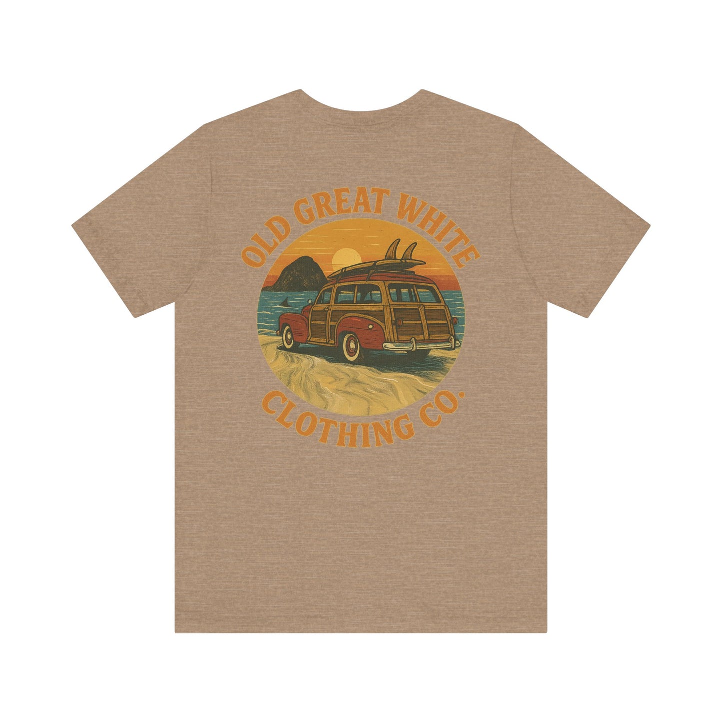 Vintage Woody Surf Wagon Tee - Old Great White Sunset Vibes Classic Jersey Short Sleeve Tee