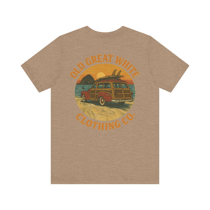 Vintage Woody Surf Wagon Tee - Old Great White Sunset Vibes Classic Jersey Short Sleeve Tee
