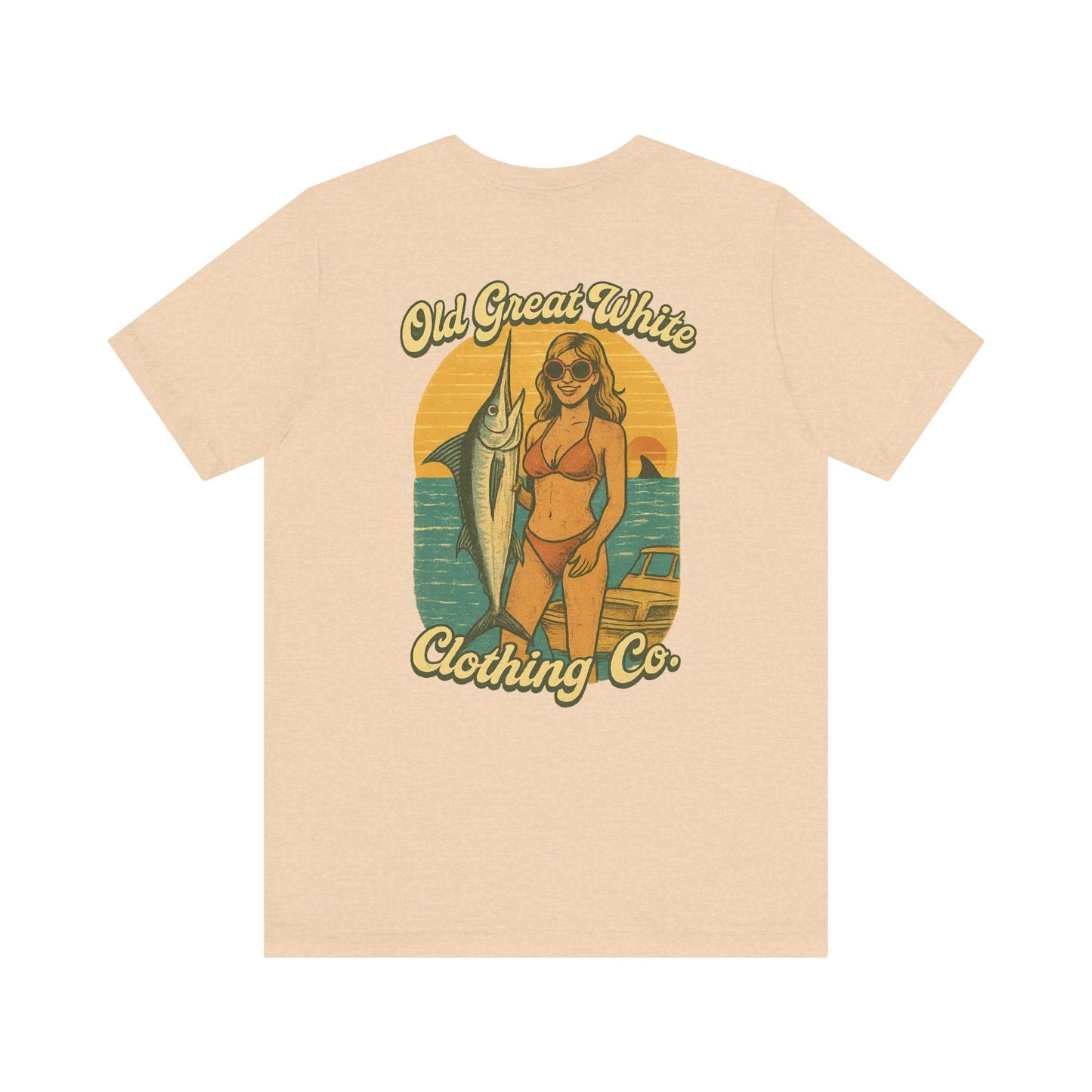 Big Catch Retro Beach Shirt – Bikini Babe & Marlin Graphic Jersey Short Sleeve Tee