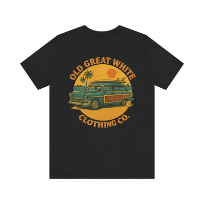 Golden Hour Surf Wagon Tee – Retro Woodie and Sunset Style Classic Jersey Short Sleeve Tee