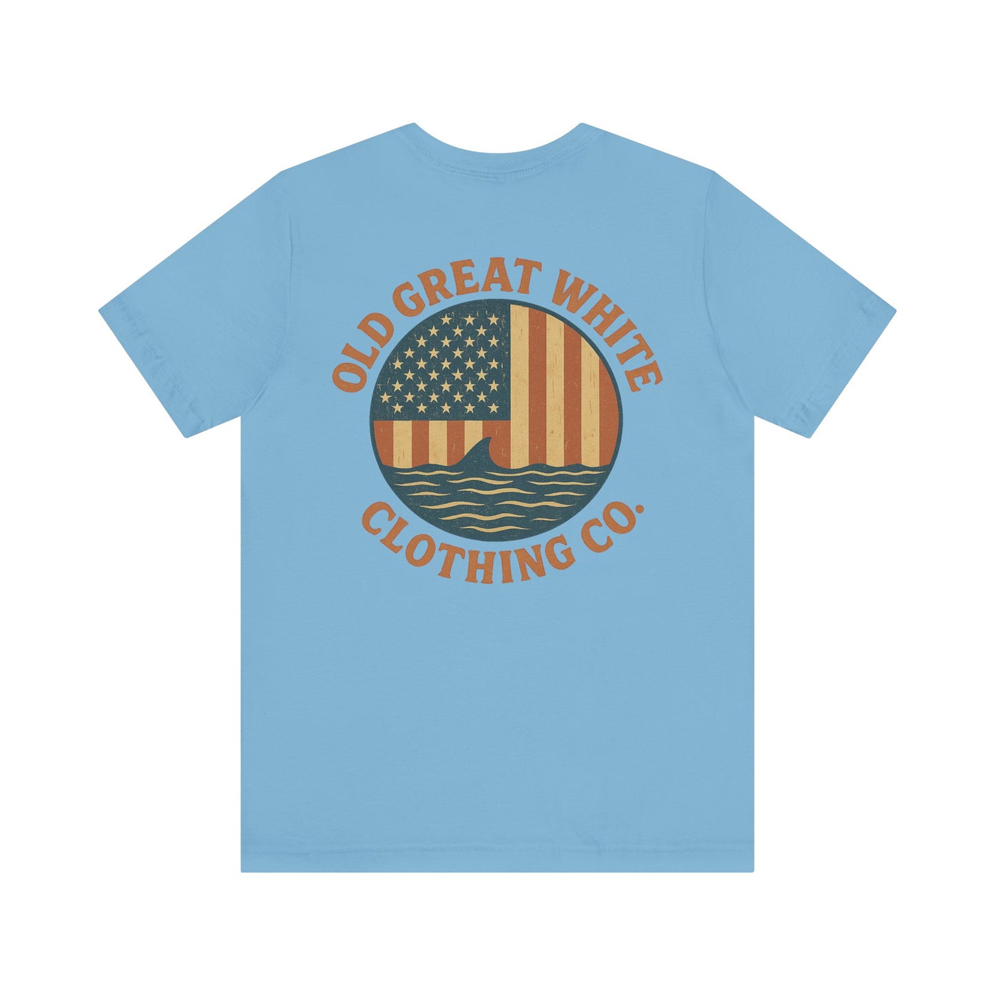 Stars, Stripes & Sharks T-Shirt - Old Great White Apparel Classic Jersey Short Sleeve Tee