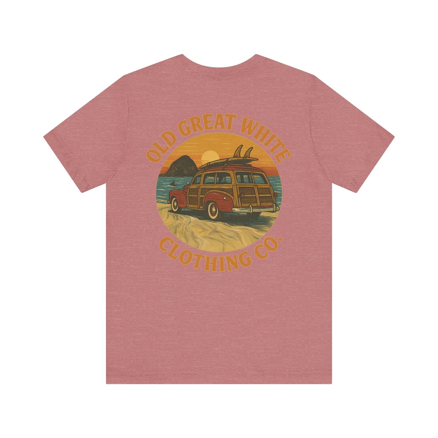 Vintage Woody Surf Wagon Tee - Old Great White Sunset Vibes Classic Jersey Short Sleeve Tee