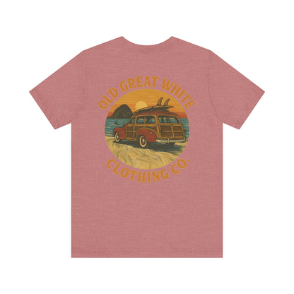 Vintage Woody Surf Wagon Tee - Old Great White Sunset Vibes Classic Jersey Short Sleeve Tee