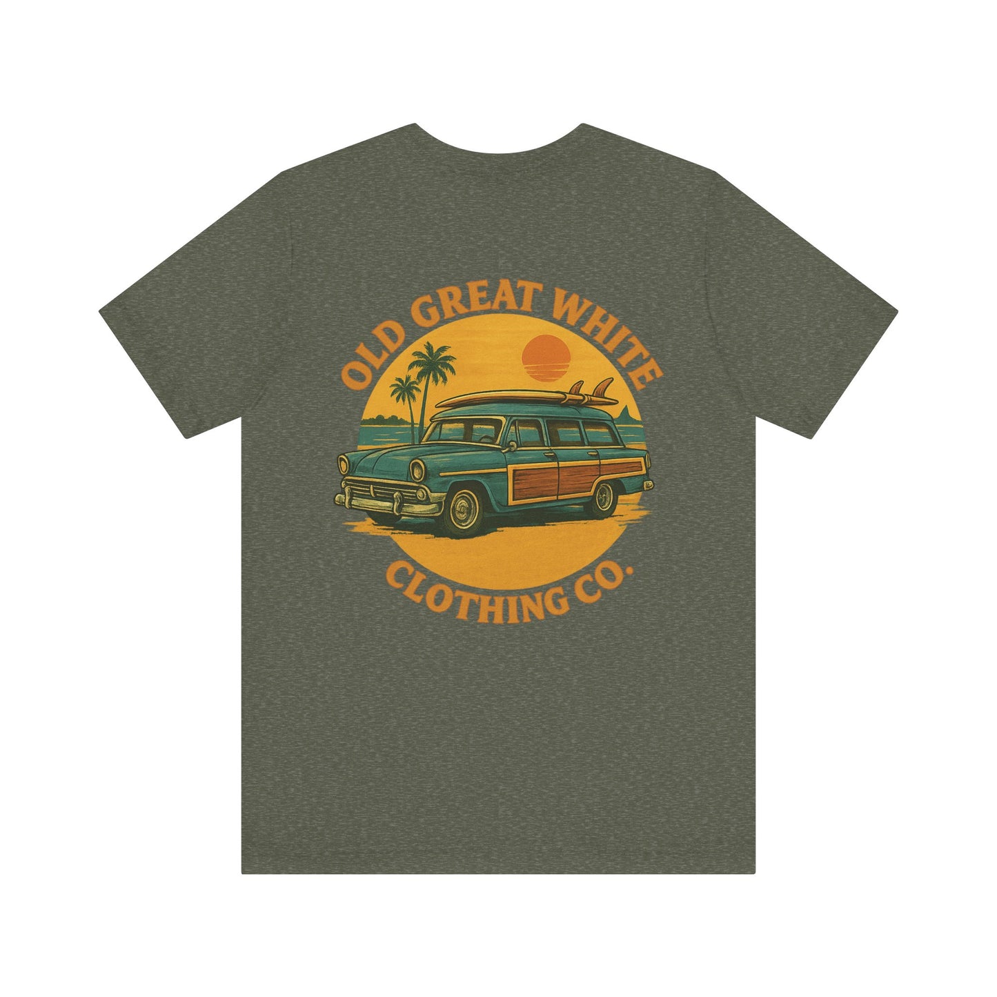 Golden Hour Surf Wagon Tee – Retro Woodie and Sunset Style Classic Jersey Short Sleeve Tee