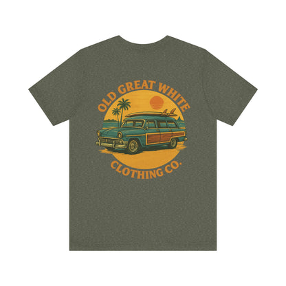 Golden Hour Surf Wagon Tee – Retro Woodie and Sunset Style Classic Jersey Short Sleeve Tee