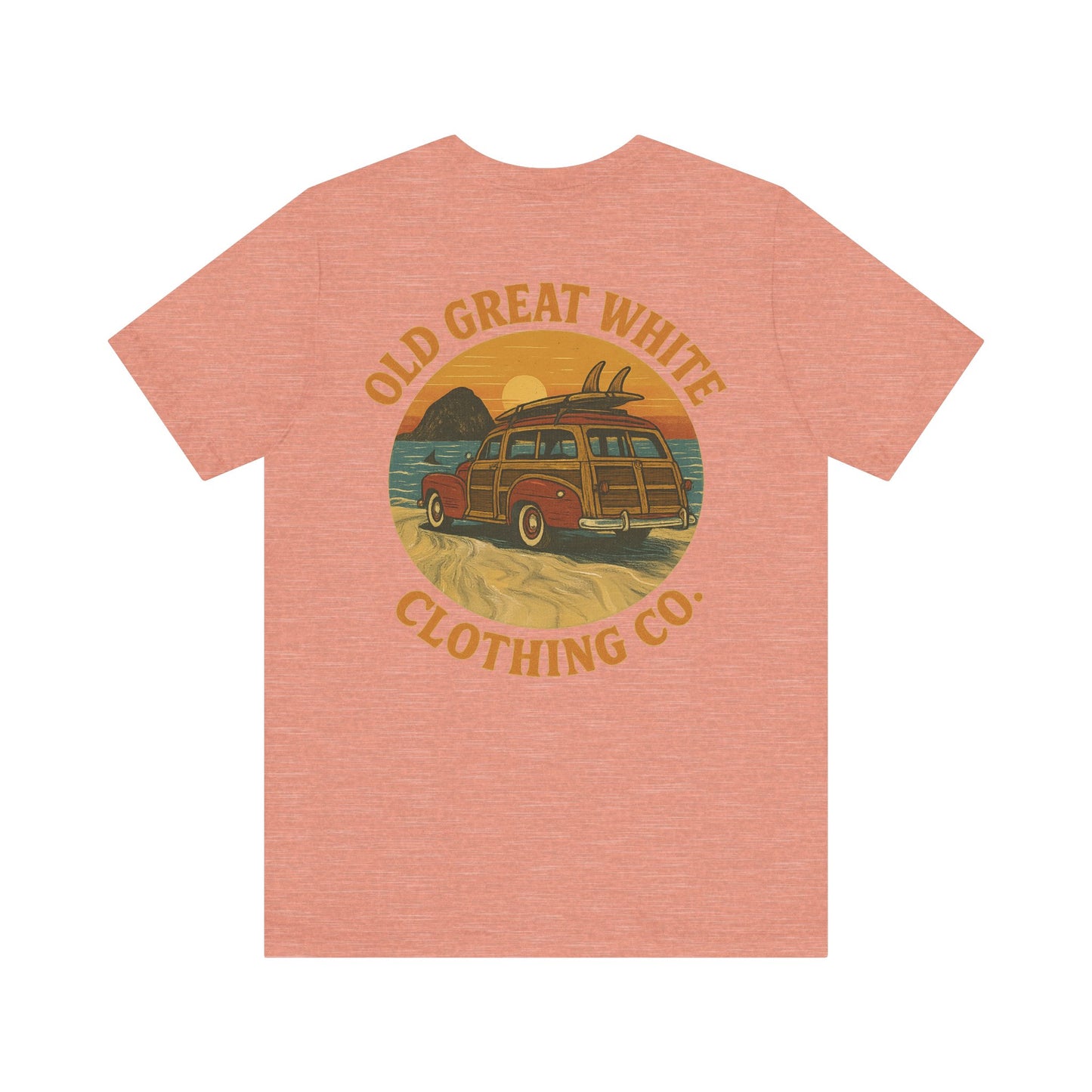 Vintage Woody Surf Wagon Tee - Old Great White Sunset Vibes Classic Jersey Short Sleeve Tee