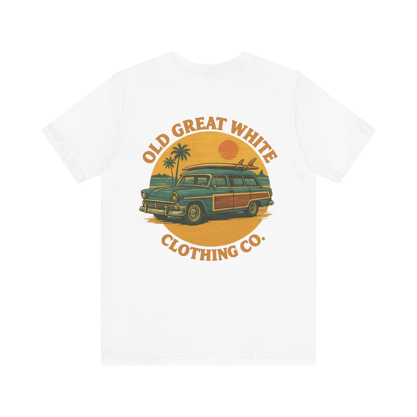 Golden Hour Surf Wagon Tee – Retro Woodie and Sunset Style Classic Jersey Short Sleeve Tee