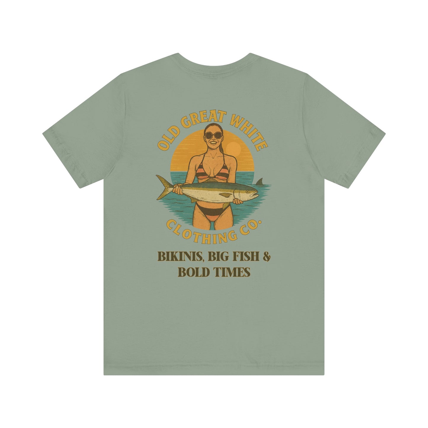 Catch of the Day Bikini Tee – Retro Fishing Girl Graphic Classic Jersey Short Sleeve Tee