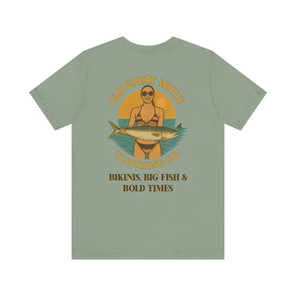 Catch of the Day Bikini Tee – Retro Fishing Girl Graphic Classic Jersey Short Sleeve Tee