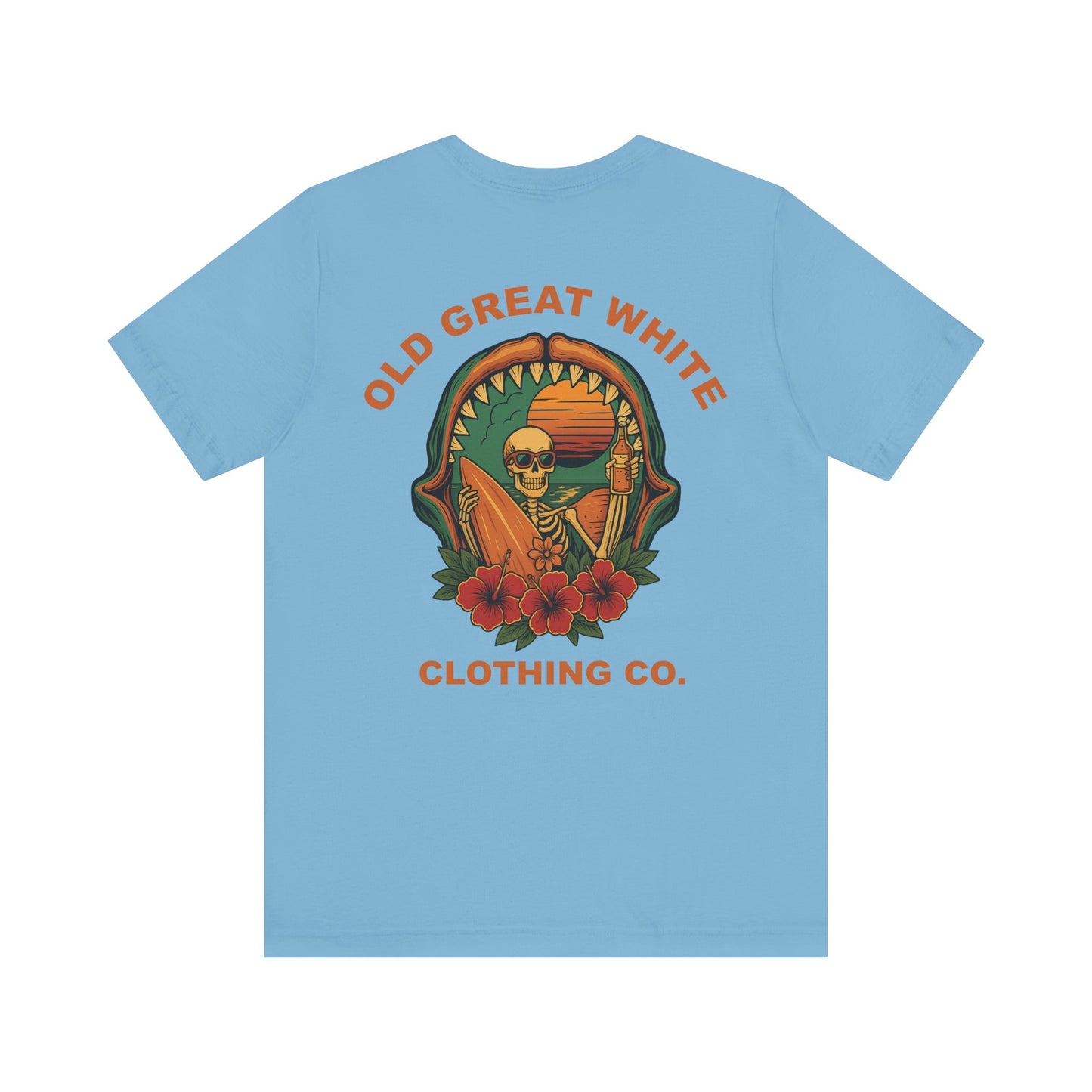 Skeleton Surfer Sunset Tee – Vintage Beach Vibes Graphic Shirt Jersey Short Sleeve Tee