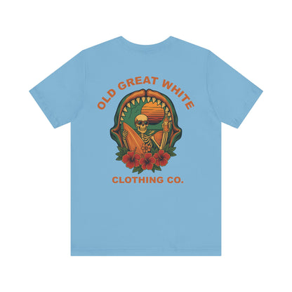 Skeleton Surfer Sunset Tee – Vintage Beach Vibes Graphic Shirt Jersey Short Sleeve Tee