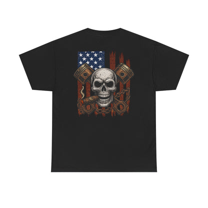 American Skull T-Shirt – Cigar, Pistons & Chains Patriotic Graphic Tee