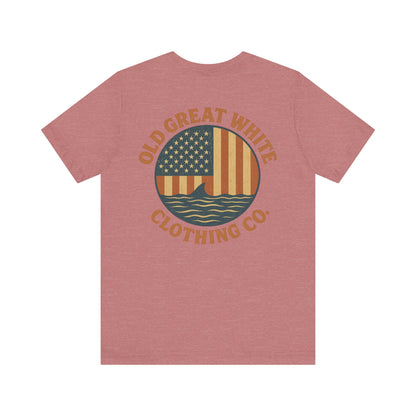 Stars, Stripes & Sharks T-Shirt - Old Great White Apparel Classic Jersey Short Sleeve Tee